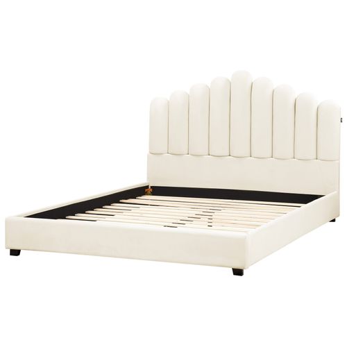Lit Avec Sommier Velours Vincennes 180 X 200 Cm Blanc Cassé