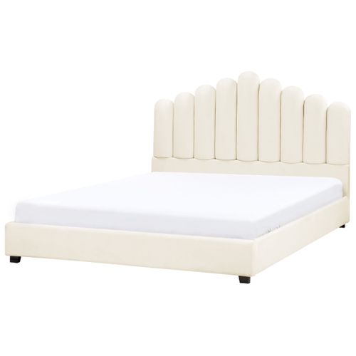 Lit Avec Sommier Velours Vincennes 180 X 200 Cm Blanc Cassé