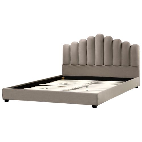 Lit Avec Sommier Velours Vincennes 180 X 200 Cm Taupe