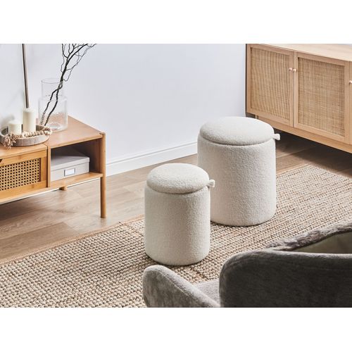 Lot De 2 Poufs Avec Rangement Berea Bouclé Blanc Cassé