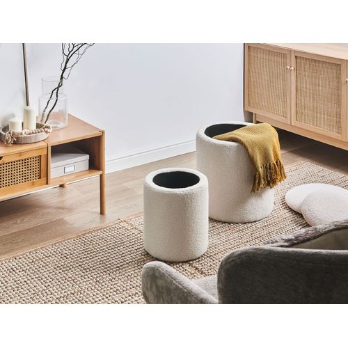 Lot De 2 Poufs Avec Rangement Berea Bouclé Blanc Cassé