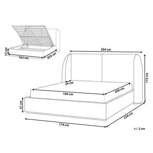 Lit Ottoman Tissu Monestier 160 X 200 Cm Blanc Cassé