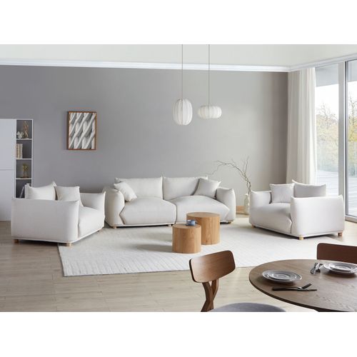 Ensemble De Salon 5 Places Luvos Tissu Blanc Cassé