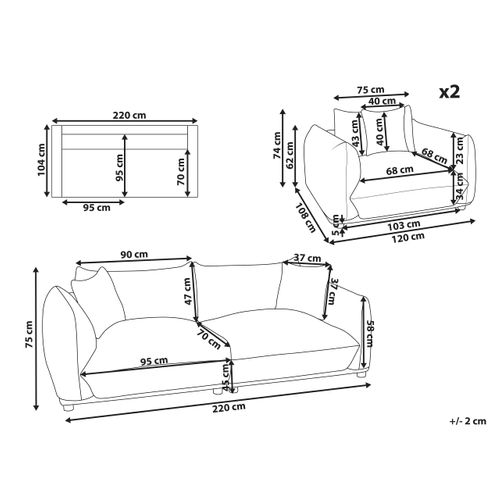 Ensemble De Salon 5 Places Luvos Tissu Blanc Cassé