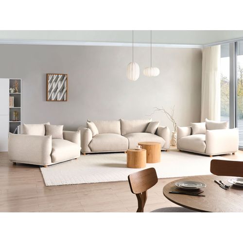 Ensemble De Salon 5 Places Luvos Tissu Beige Clair