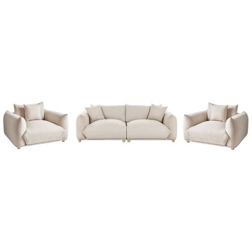 Ensemble De Salon 5 Places Luvos Tissu Beige Clair