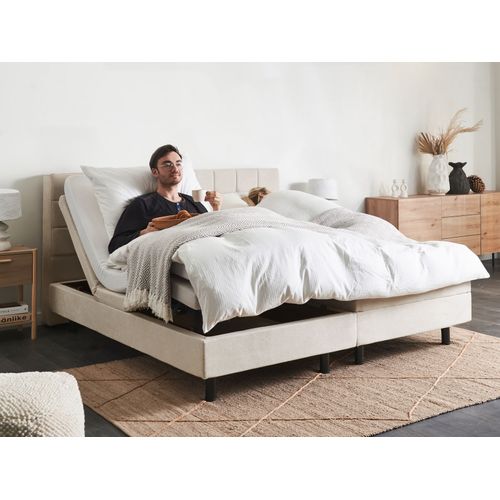 Lit Réglable Tissu Duke 180 X 200 Cm Beige Clair