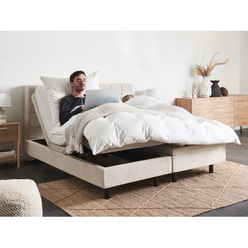 Lit Réglable Tissu Duke 160 X 200 Cm Beige Clair