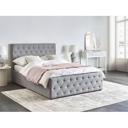 Lit Ottoman Tissu Amiens 140 X 200 Cm Gris Clair