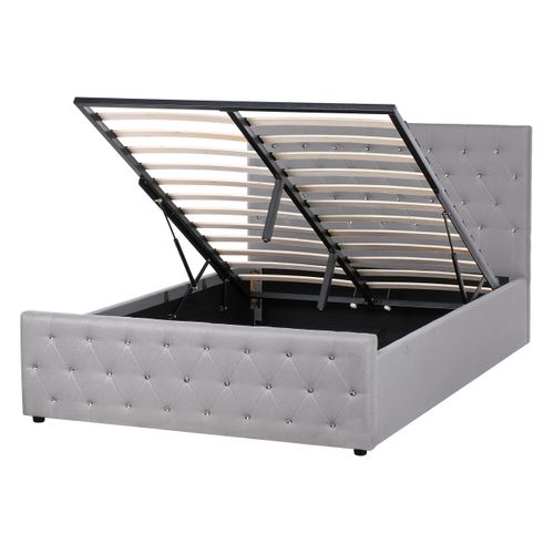 Lit Ottoman Tissu Amiens 140 X 200 Cm Gris Clair