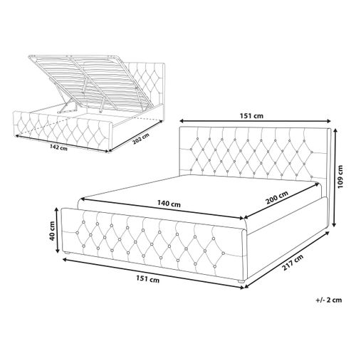 Lit Ottoman Tissu Amiens 140 X 200 Cm Gris Clair