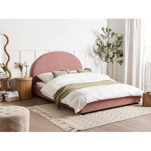 Lit Avec Sommier Bouclé Vaucluse 140 X 200 Cm Rose Pastel