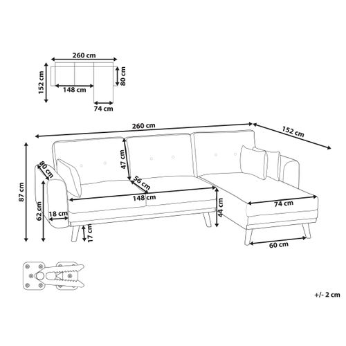 Canapé-lit D'angle 3 Places Kaarina Tissu Blanc Côté Gauche