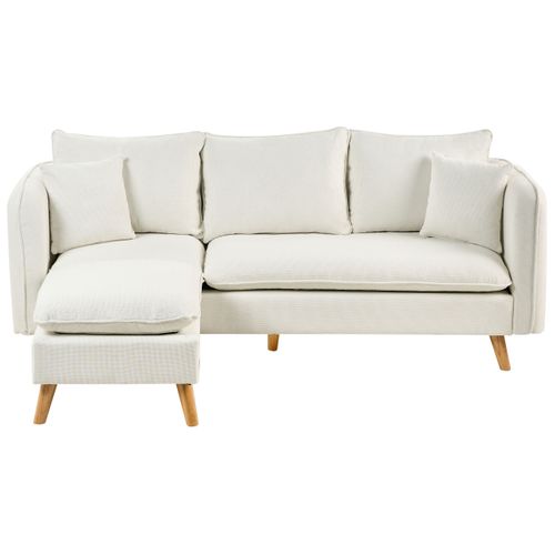 Canapé 3 Places Dalvik Tissu Blanc Avec Ottoman