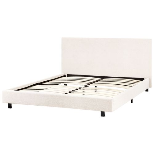 Lit Avec Sommier Bouclé Albi 160 X 200 Cm Blanc Cassé