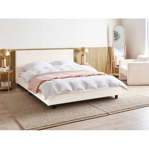 Lit Avec Sommier Bouclé Albi 160 X 200 Cm Blanc Cassé