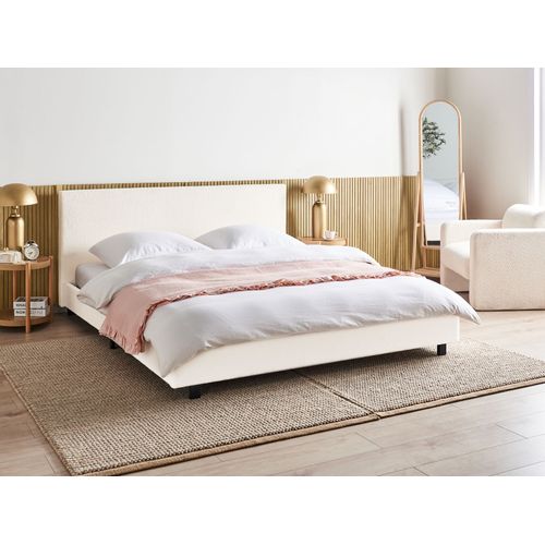 Lit Avec Sommier Bouclé Albi 180 X 200 Cm Blanc Cassé