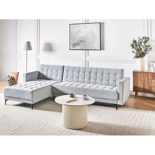 Canapé-lit D'angle Modulable 4 Places Aberdeen Velours Gris Clair Côté Droit