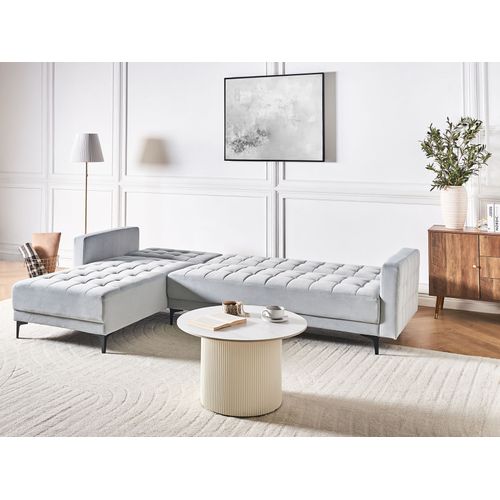 Canapé-lit D'angle Modulable 4 Places Aberdeen Velours Gris Clair Côté Droit
