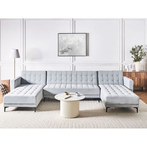 Canapé-lit Modulable En Forme De U 5 Places Aberdeen Velours Gris Clair