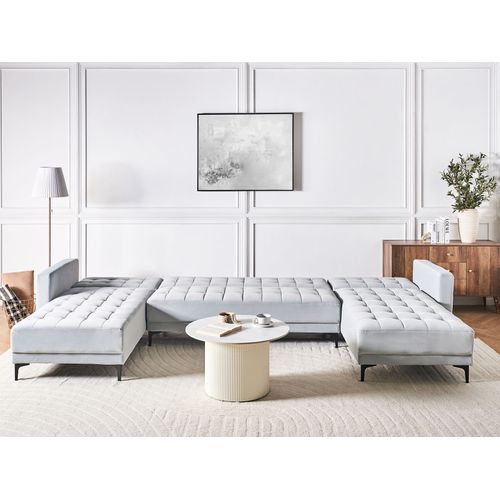 Canapé-lit Modulable En Forme De U 5 Places Aberdeen Velours Gris Clair