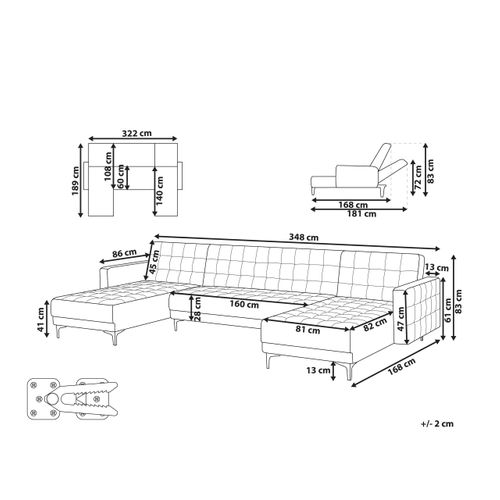 Canapé-lit Modulable En Forme De U 5 Places Aberdeen Velours Gris Clair