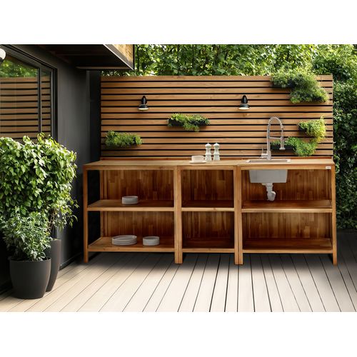 Ilot De Cuisine Extérieure Avec Évier Venosa Acacia Marron/argenté