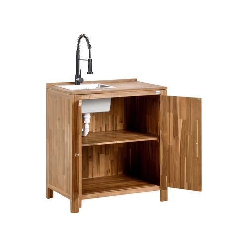 Meuble De Cuisine D'extérieur Avec Évier Venosa Acacia Marron/noir