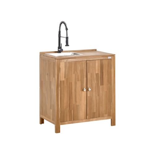 Meuble De Cuisine D'extérieur Avec Évier Venosa Acacia Marron/noir