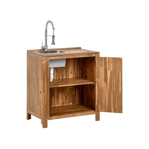 Meuble De Cuisine D'extérieur Avec Évier Venosa Acacia Marron/argenté