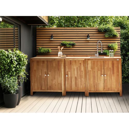 Meuble De Cuisine D'extérieur Avec Évier Venosa Acacia Marron/argenté