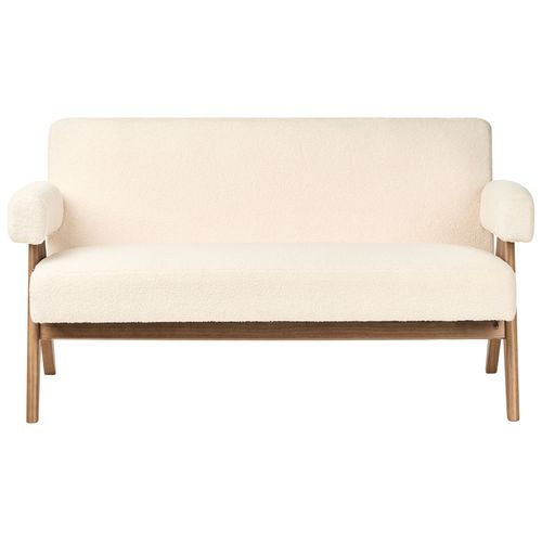 Canapé 2 Places Tamre Bouclé Blanc Cassé/marron Foncé