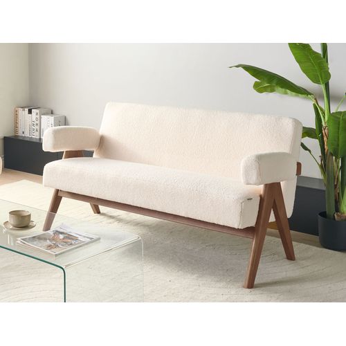 Canapé 2 Places Tamre Bouclé Blanc Cassé/marron Foncé