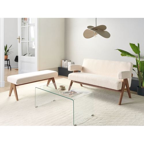 Canapé 2 Places Tamre Bouclé Blanc Cassé/marron Foncé