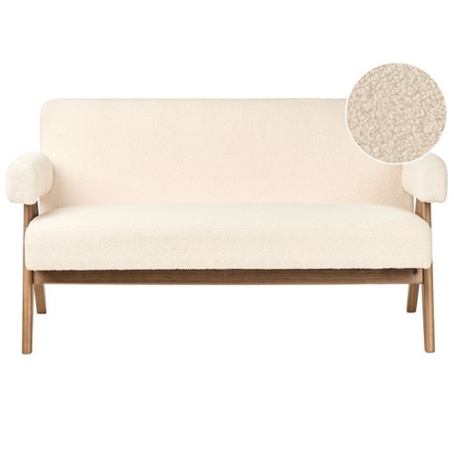 Canapé 2 Places Tamre Bouclé Blanc Cassé/marron Foncé