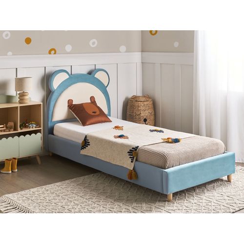 Lit D'enfant Ours En Peluche Velours Mailles 90 X 200 Cm Bleu