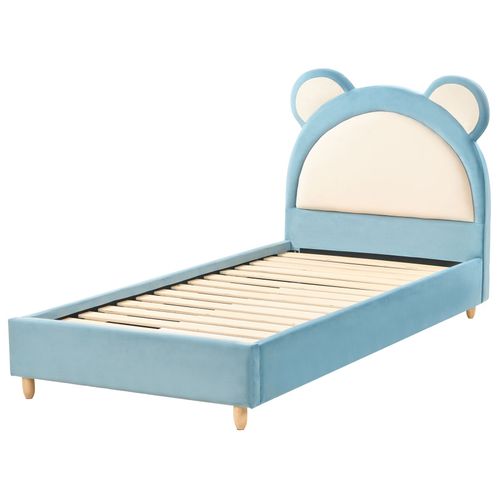 Lit D'enfant Ours En Peluche Velours Mailles 90 X 200 Cm Bleu