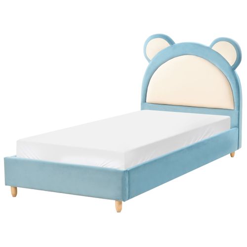 Lit D'enfant Ours En Peluche Velours Mailles 90 X 200 Cm Bleu