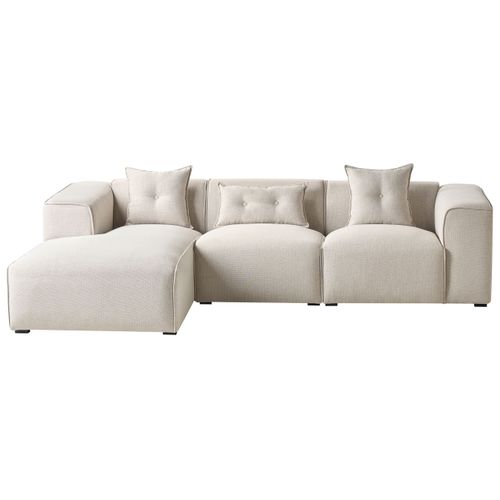 Canapé D'angle 3 Places Dolva Tissu Beige Clair Côté Droit