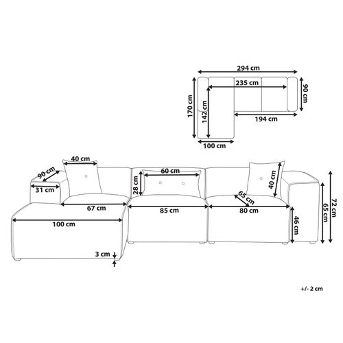 Canapé D'angle 3 Places Dolva Tissu Beige Clair Côté Droit