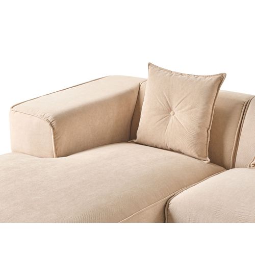 Canapé D'angle 3 Places Dolva Velours Côtelé Beige Côté Droit