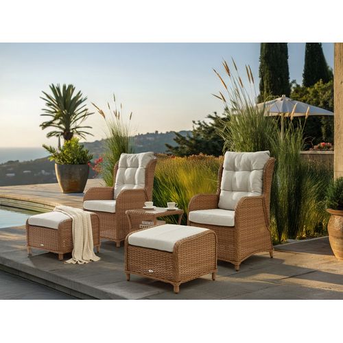 Ensemble De Salon De Jardin Avec Table Et Ottoman 2 Places Ponza Marron
