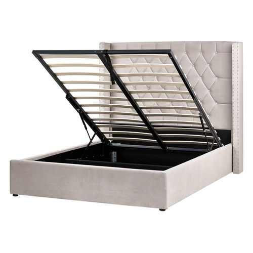 Lit Ottoman Velours Lubbon 140 X 200 Cm Taupe