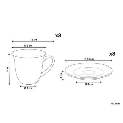 Lot De 8 Tasses Avec Soucoupes Elderberry Porcelaine Blanc