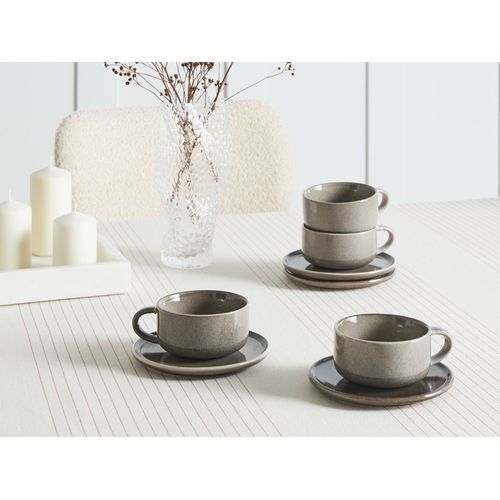 Lot De 8 Tasses Avec Soucoupes Costmary Grès Gris