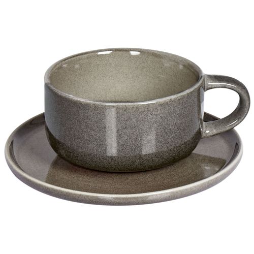 Lot De 8 Tasses Avec Soucoupes Costmary Grès Gris