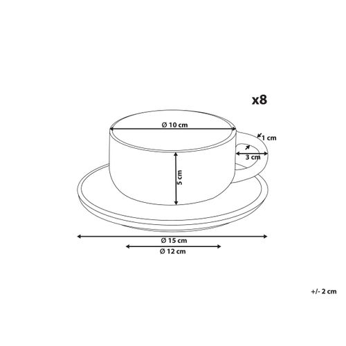 Lot De 8 Tasses Avec Soucoupes Costmary Grès Gris