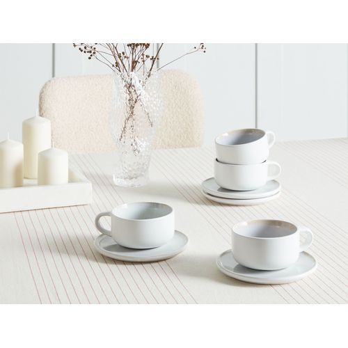 Lot De 8 Tasses Avec Soucoupes Sesame Grès Blanc Cassé