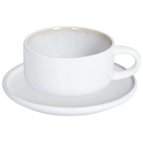 Lot De 8 Tasses Avec Soucoupes Sesame Grès Blanc Cassé