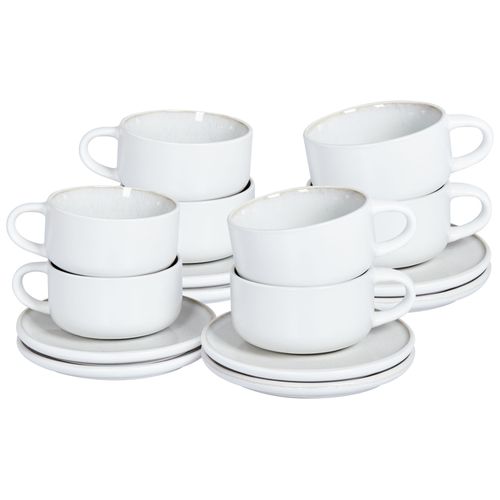 Lot De 8 Tasses Avec Soucoupes Sesame Grès Blanc Cassé